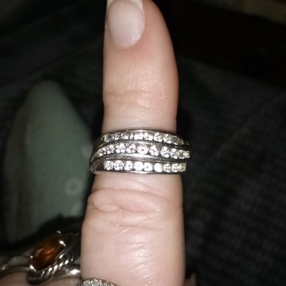Diamonique & Sterling Silver Ring Sz 7